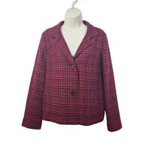 Talbots Womens Blazer Size 12 Wool Blend Red Plaid Academia Preppy Career Office